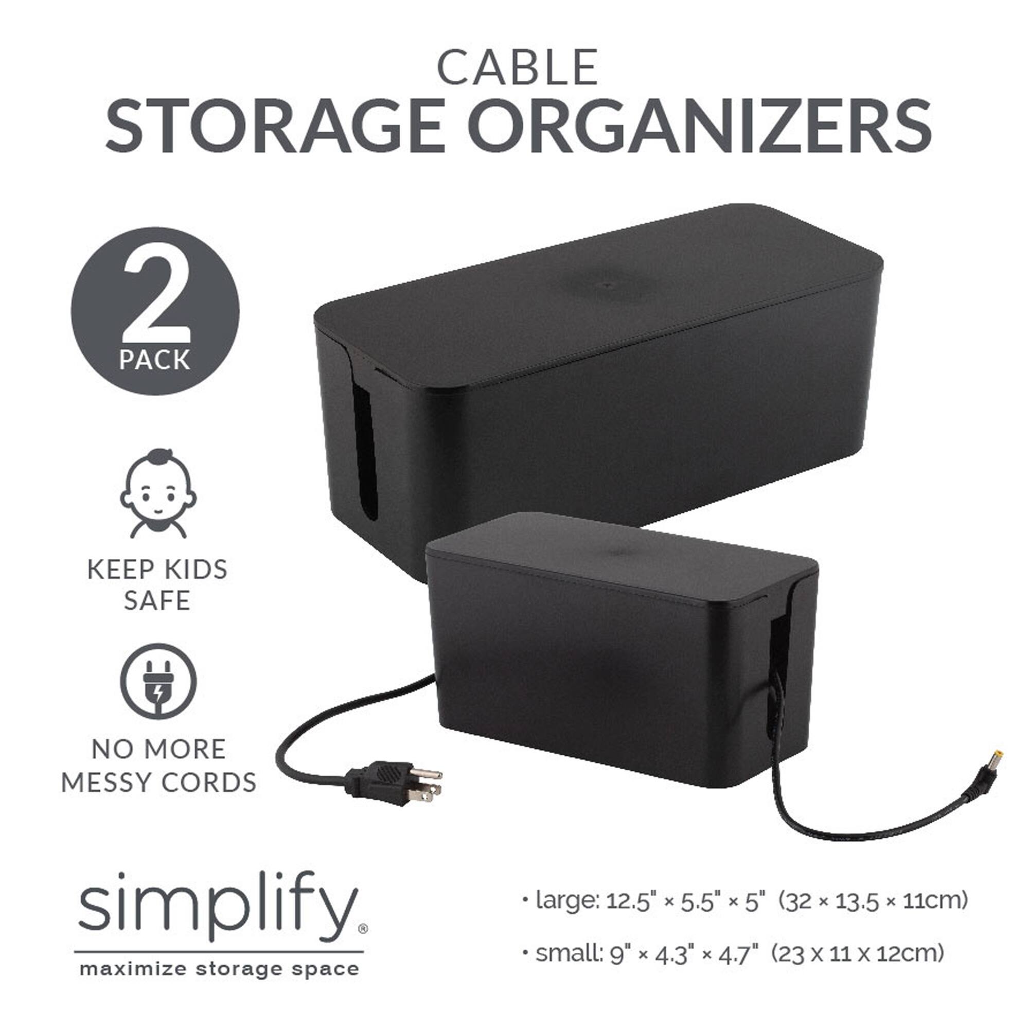 Simplify Black Cable Organizer Boxes, 2ct.